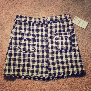 Royal blue, black and white tweed skirt.